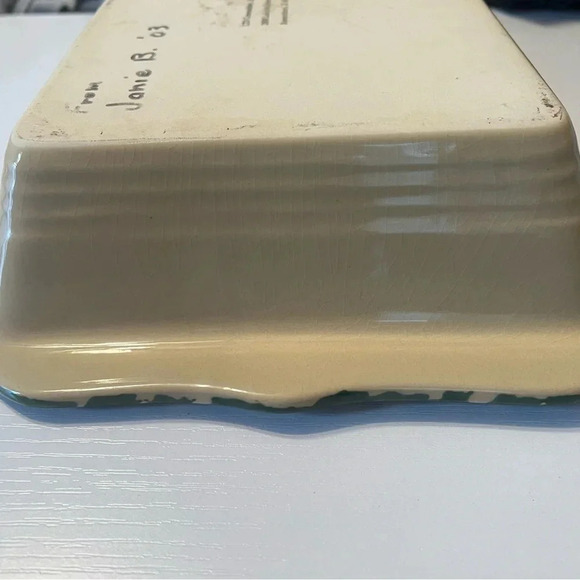 Vintage Casserole‎ Dish Country Snowman Stoneware Spongeware Bakeware - Picture 10 of 11